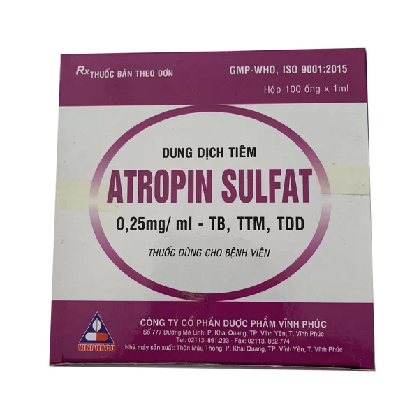 Solution for injection Atropin Sulfat 0.25mg/ml Vinphaco (100 ampoules/box)